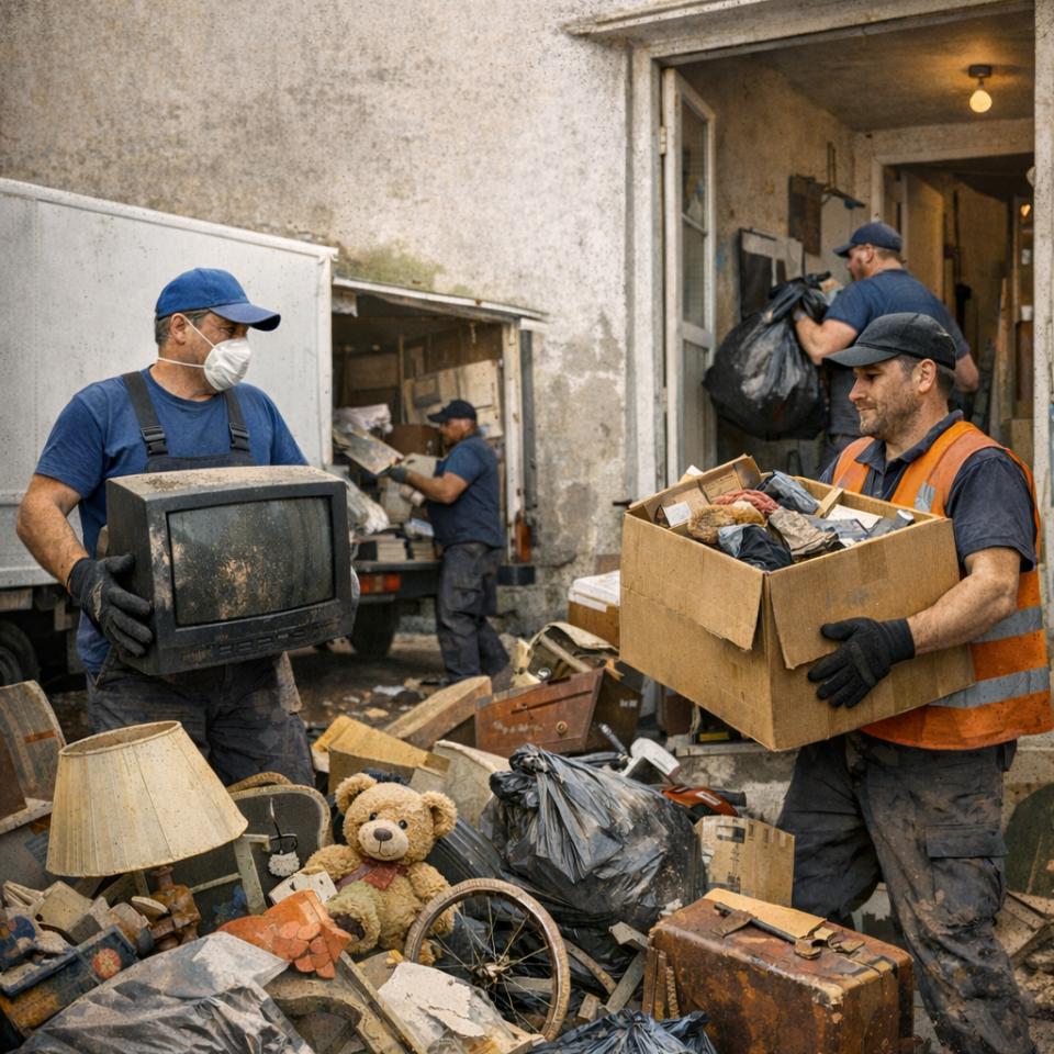 Arbeiter räumen ein altes Gebäude auf